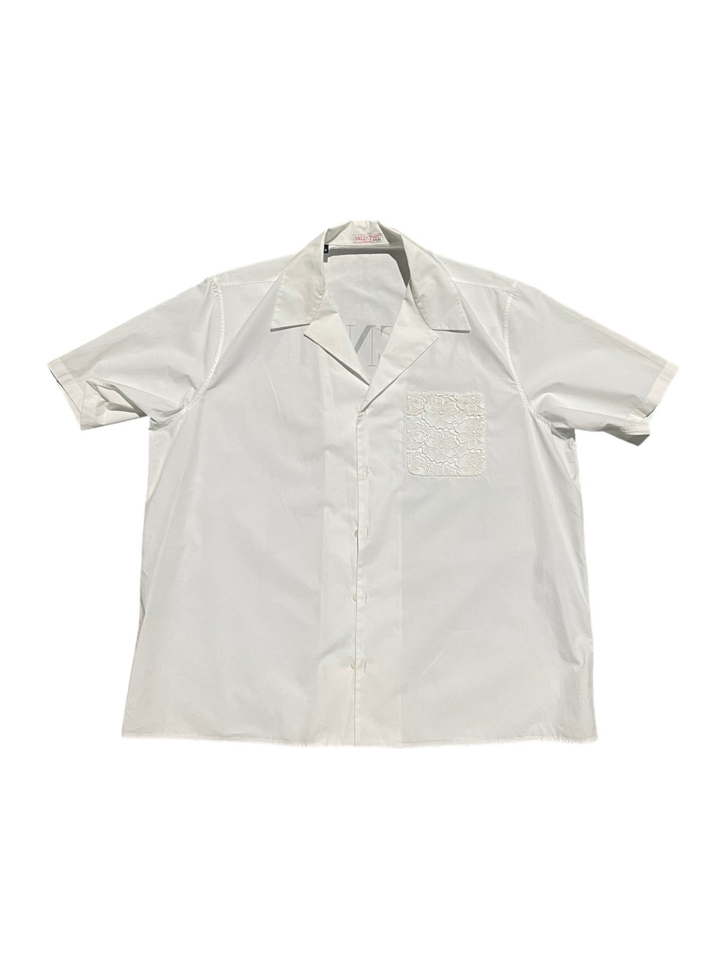 Valentino White Macramé Pocket Logo Shirt